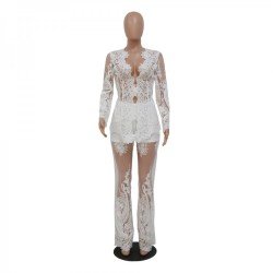  See-Through Lace Top And Loose Trouser Sets