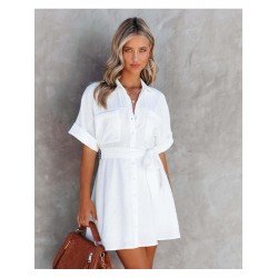 Casual Summer White Short Sleeve Shirt Dress Casual Summer White Short Sleeve Shirt Dress