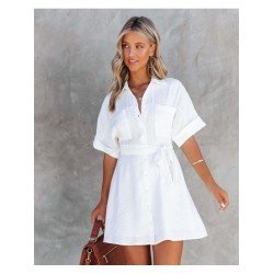 Casual Summer White Short Sleeve Shirt Dress Casual Summer White Short Sleeve Shirt Dress