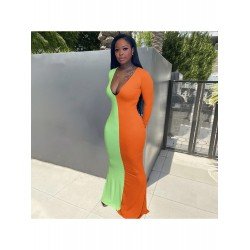 Sexy V-Neck Contrast Color Women's Long Dress  Sexy V-Neck Contrast Color Women's Long Dress