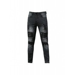 Patchwork Ripped Black Pencil Jeans For Men