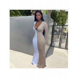 Sexy V-Neck Contrast Color Women's Long Dress  Sexy V-Neck Contrast Color Women's Long Dress