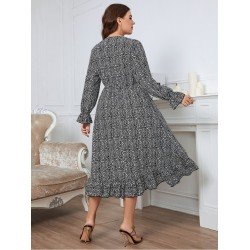 Fall Vacation V Neck Plus Size Midi Dress Fall Vacation V Neck Plus Size Midi Dress