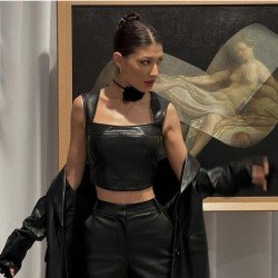 PU Leather Black Cropped Sleeveless Tank Top