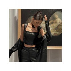 PU Leather Black Cropped Sleeveless Tank Top