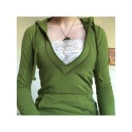 Casual Avocado Green Long Sleeve Hooded Top