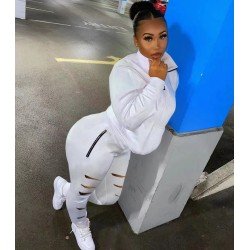 Pure Color Casual Ripped Zipper Women's Suits  Pure Color Casual Ripped Zipper Women's Suits