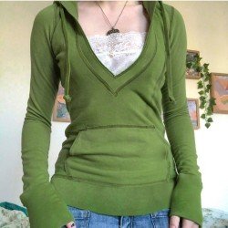 Casual Avocado Green Long Sleeve Hooded Top