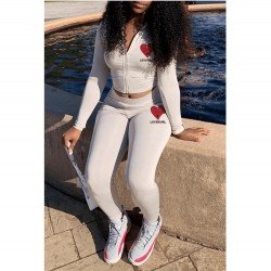  Fashion Heart Letter Printing Women's Trouser Suit