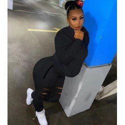 Pure Color Casual Ripped Zipper Women's Suits  Pure Color Casual Ripped Zipper Women's Suits