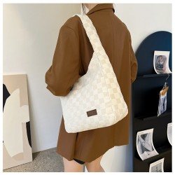 Casual Canvas Grid Black Shoulder Bags
