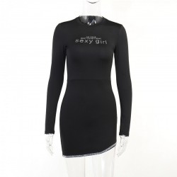  Casual Slim Letter Hot Drilling Short Dress