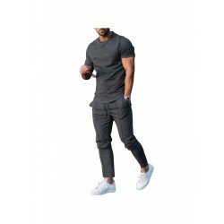 Men Solid Casual Short Sleeve Two Piece Pants Set  Men Solid Casual Short Sleeve Two Piece Pants Set