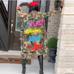 Camouflage Patchwork Casual Fall Long Coats