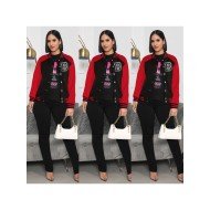 Women's Letter Colorblock Long-sleeved Baseball Jacket