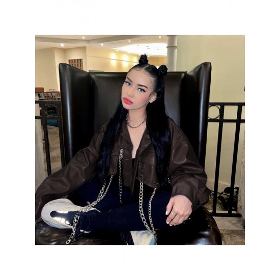 Punk Style Chain Tassel Solid Cropped Jacket Coats