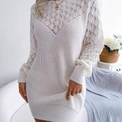 Casual White Long Sleeve Sweater Dresses