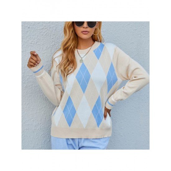  2024 Round Neck Rhombus Lattice Knitwear Sweater