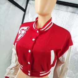 Casual Red Fall Baseball Coats For Women