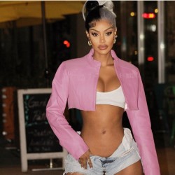 Sexy Letter PU Leather Crop Cardigan Jackets
