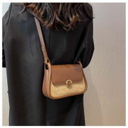 Retro Contrast Color Brown Shoulder Bags