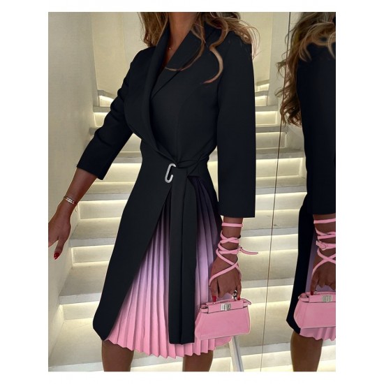  2024 Pleated Patchwork Women's Long Sleeve Dress