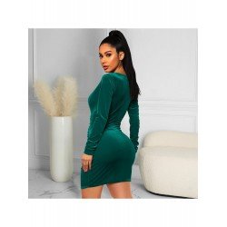 Fall V Neck Ruched Long Sleeve Short Dress Fall V Neck Ruched Long Sleeve Short Dress