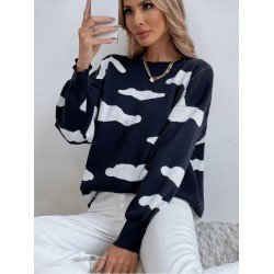 Ladies Black Cloud Pattern Pullover Sweaters Ladies Black Cloud Pattern Pullover Sweaters