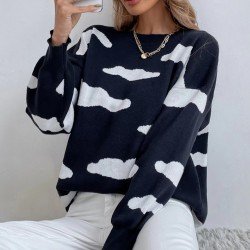 Ladies Black Cloud Pattern Pullover Sweaters