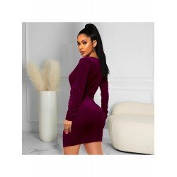 Fall V Neck Ruched Long Sleeve Short Dress Fall V Neck Ruched Long Sleeve Short Dress