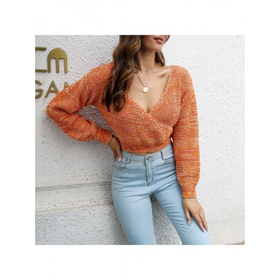  2024 Pure Color V-Neck Women's Navel Sweater