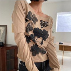 Ladies Flower Pattern Long Sleeve T Shirts