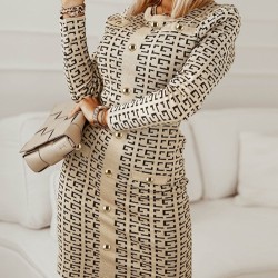  Temperament Geometric Pattern Women's Long Sleeve Dress