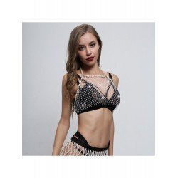 Diamond Patchwork Faux Pearl Hollow Out Body Chin  Diamond Patchwork Faux Pearl Hollow Out Body Chin