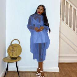  Gauze See Through Long Sleeve Dress