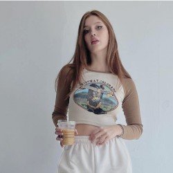 Vintage Raglan Sleeve Printed Crop T Shirts