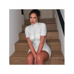 Summer White Ruched Short Sleeve Dresses Summer White Ruched Short Sleeve Dresses