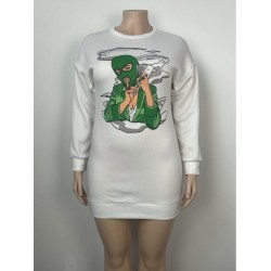 Casual Printed White Loose Sweatshirt Short Dresses  Casual Printed White Loose Sweatshirt Short Dresses