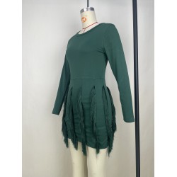 Casual Round Neck Pure Color Tassels Short Dress  Casual Round Neck Pure Color Tassels Short Dress