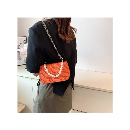  2024 Niche Crocodile Print Faux Pearl Shoulder Bag