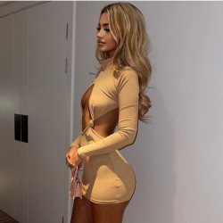  2024 Pure Color Backless Hollow Out Short Dress