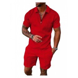 Men's Casual Pure Color Polo Shirt And Shorts Sets  Men's Casual Pure Color Polo Shirt And Shorts Sets