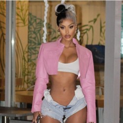 Sexy Letter PU Leather Crop Cardigan Jackets