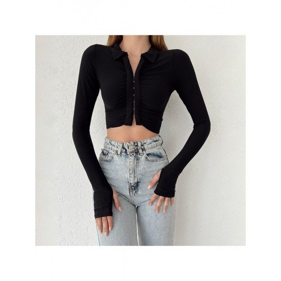  2024 Pure Color Long Sleeve Crop Top