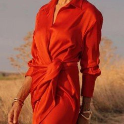  2024 Fall Casual Pure Color Long Dress