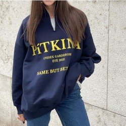  Casual Loose Letter Printing Zipper Women's Sweater