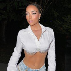  Pure Color Long Sleeve Navel Women's Shirts