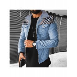 Plaid Patchwork Denim Jackets For Men Plaid Patchwork Denim Jackets For Men