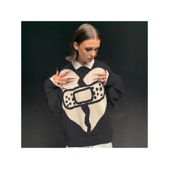  Fall 2024 Casual Loose Contrast Color Knit Sweaters