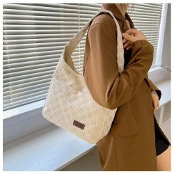 Casual Canvas Grid Black Shoulder Bags
